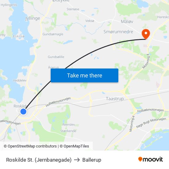 Roskilde St. (Jernbanegade) to Ballerup map