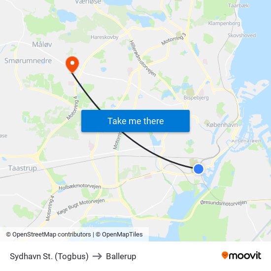 Sydhavn St. (Togbus) to Ballerup map