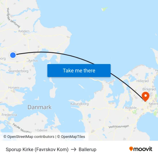 Sporup Kirke (Favrskov Kom) to Ballerup map