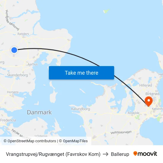 Vrangstrupvej/Rugvænget (Favrskov Kom) to Ballerup map