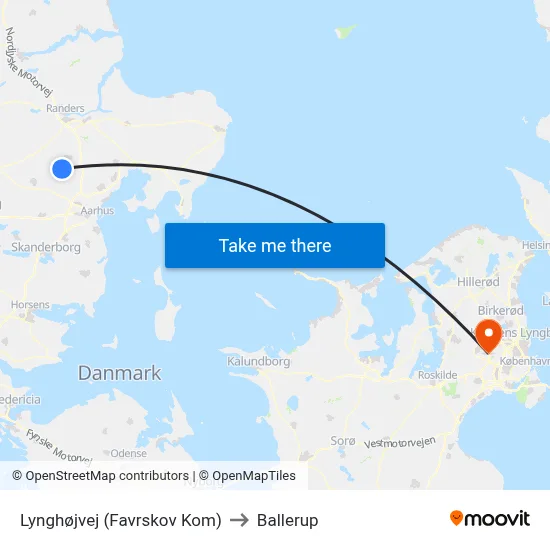Lynghøjvej (Favrskov Kom) to Ballerup map