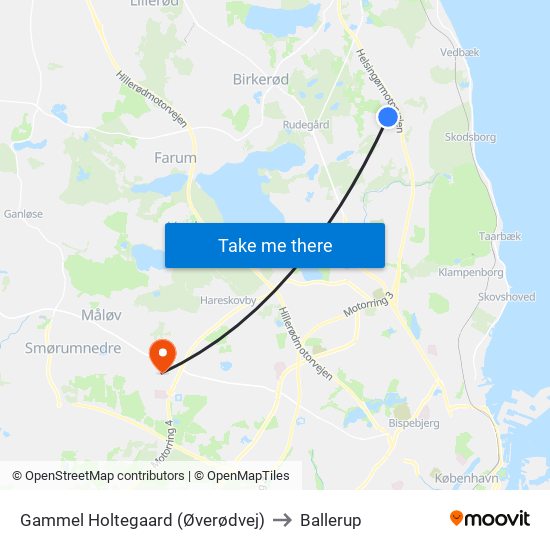 Gammel Holtegaard (Øverødvej) to Ballerup map