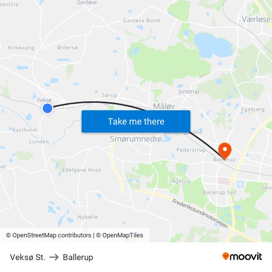 Veksø St. to Ballerup map