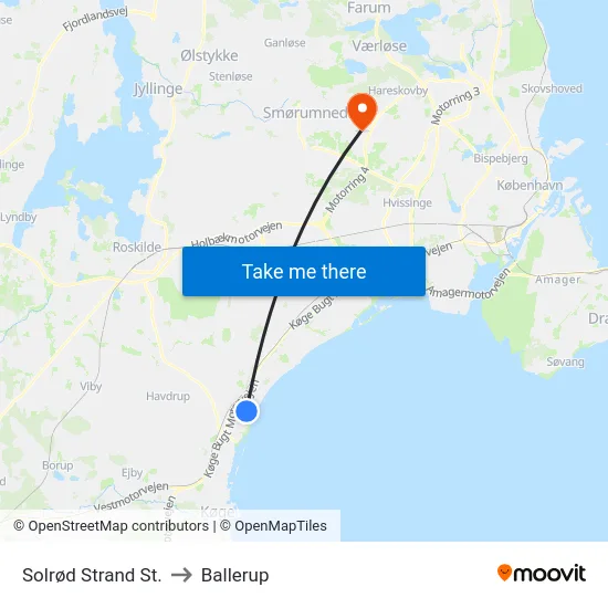 Solrød Strand St. to Ballerup map