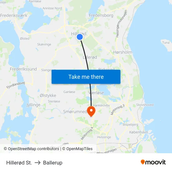 Hillerød St. to Ballerup map