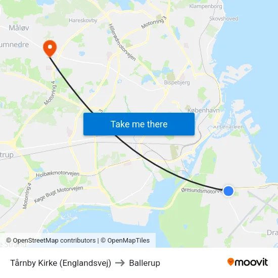 Tårnby Kirke (Englandsvej) to Ballerup map