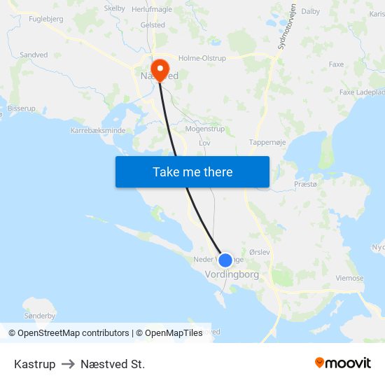 Kastrup to Næstved St. map