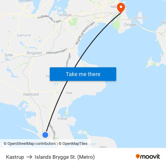 Kastrup to Islands Brygge St. (Metro) map