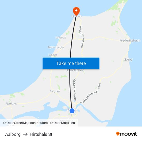 Aalborg to Hirtshals St. map