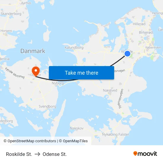 Roskilde St. to Odense St. map