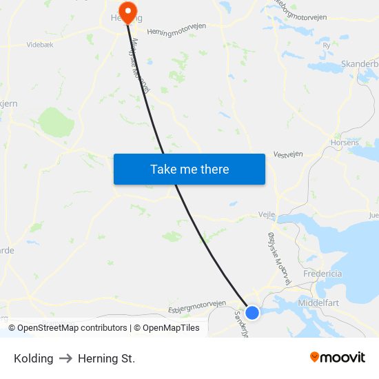 Kolding to Herning St. map