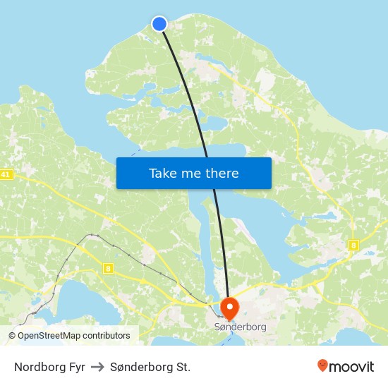 Nordborg Fyr to Sønderborg St. map