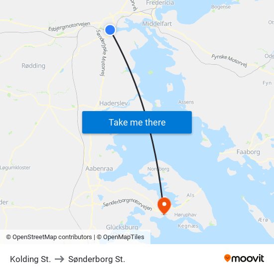 Kolding St. to Sønderborg St. map