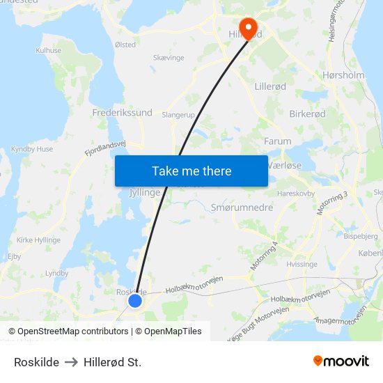 Roskilde to Hillerød St. map