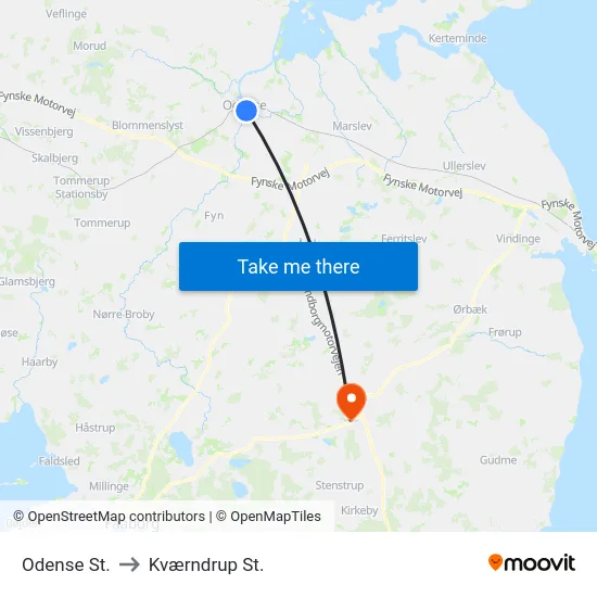 Odense St. to Kværndrup St. map