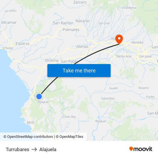 Turrubares to Alajuela map