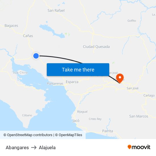 Abangares to Alajuela map