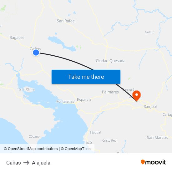 Cañas to Alajuela map
