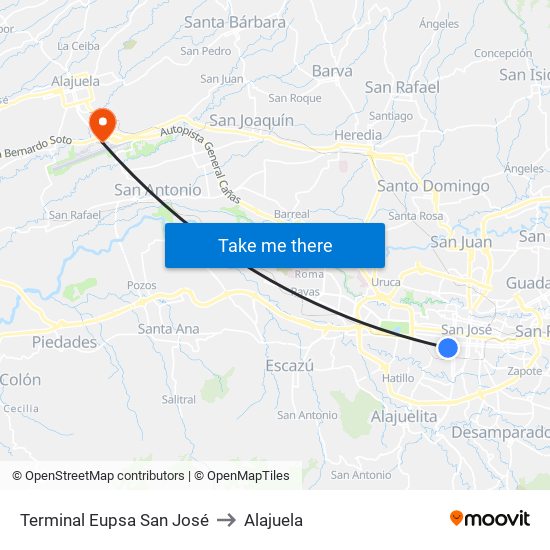 Terminal Eupsa San José to Alajuela map