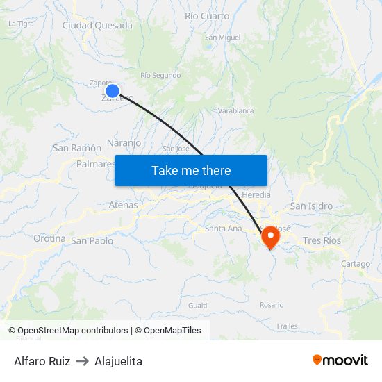 Alfaro Ruiz to Alajuelita map