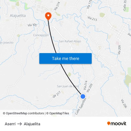 Aserrí to Alajuelita map