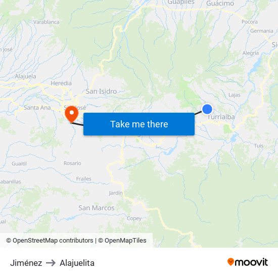 Jiménez to Alajuelita map