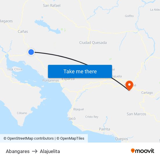 Abangares to Alajuelita map