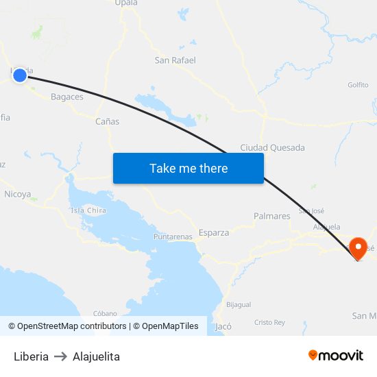 Liberia to Alajuelita map