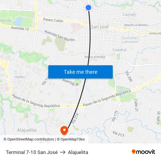Terminal 7-10 San José to Alajuelita map