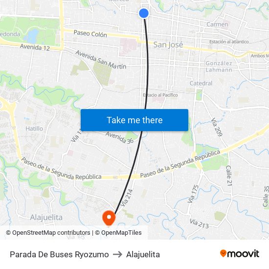 Parada De Buses Ryozumo to Alajuelita map