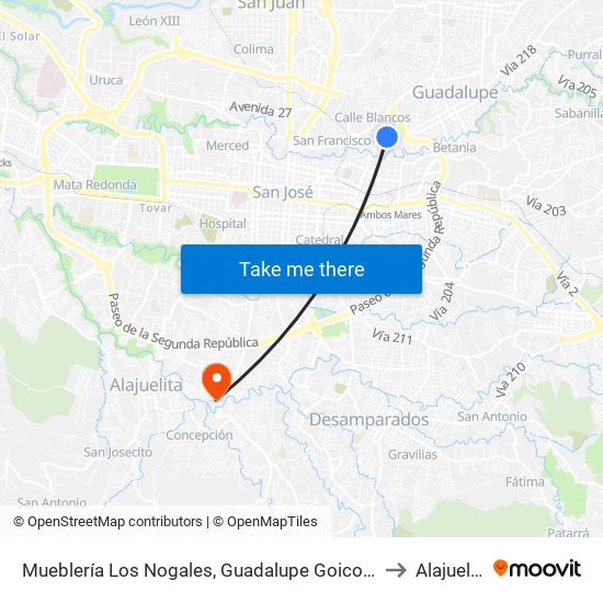 Mueblería Los Nogales, Guadalupe Goicoechea to Alajuelita map