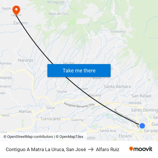 Contiguo A Matra La Uruca, San José to Alfaro Ruiz map