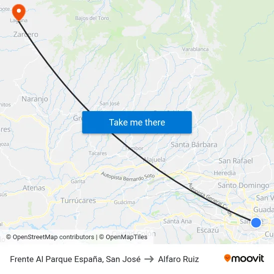 Frente Al Parque España, San José to Alfaro Ruiz map