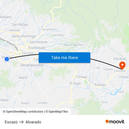 Escazú to Alvarado map