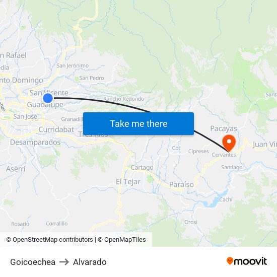 Goicoechea to Alvarado map