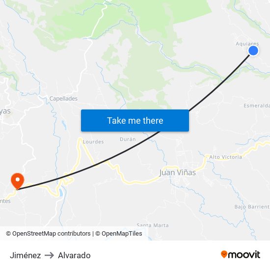 Jiménez to Alvarado map