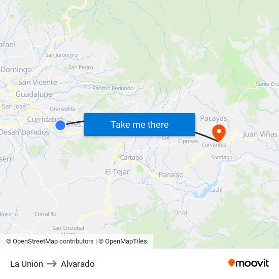 La Unión to Alvarado map