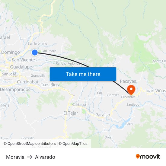 Moravia to Alvarado map