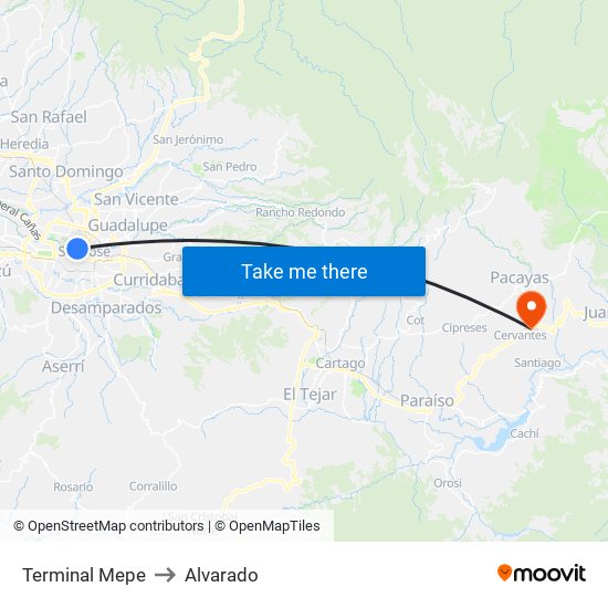 Terminal Mepe to Alvarado map
