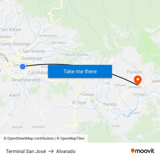 Terminal San José to Alvarado map