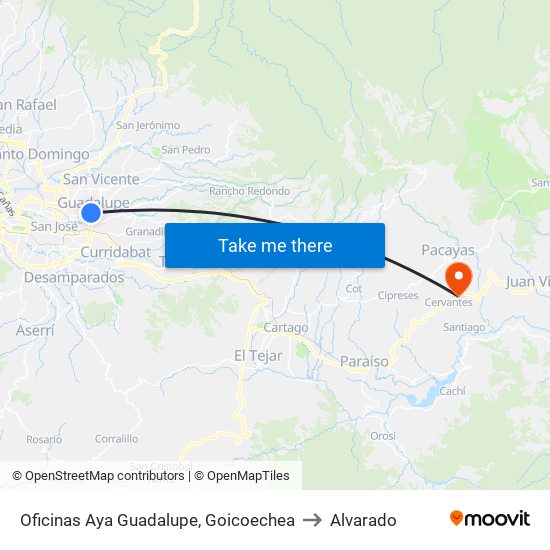 Oficinas Aya Guadalupe, Goicoechea to Alvarado map