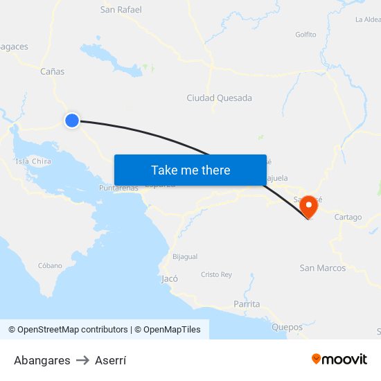 Abangares to Aserrí map