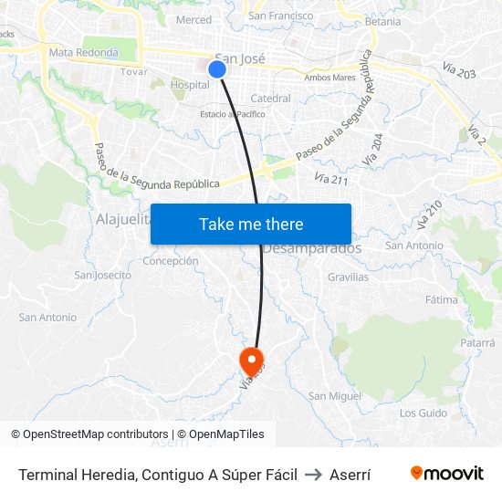 Terminal Heredia, Contiguo A Súper Fácil to Aserrí map