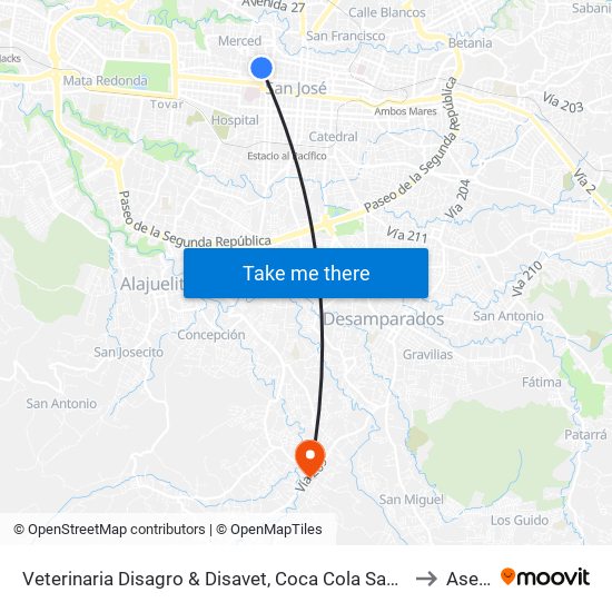 Veterinaria Disagro & Disavet, Coca Cola San José to Aserrí map