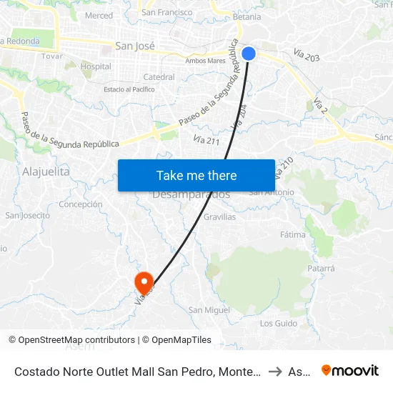 Costado Norte Outlet Mall San Pedro, Montes De Oca to Aserrí map