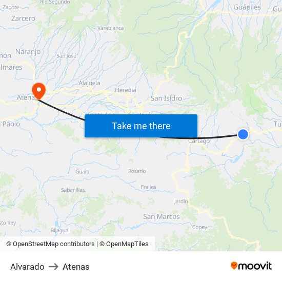 Alvarado to Atenas map