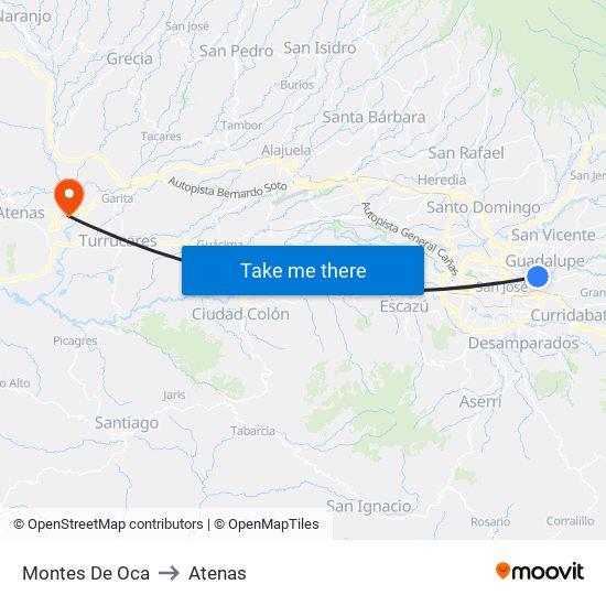 Montes De Oca to Atenas map