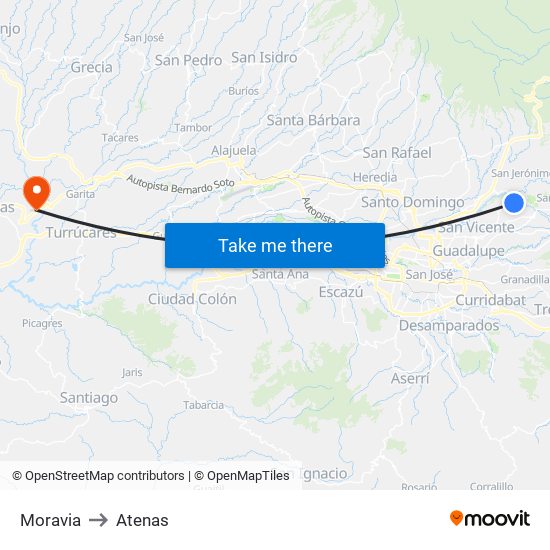 Moravia to Atenas map