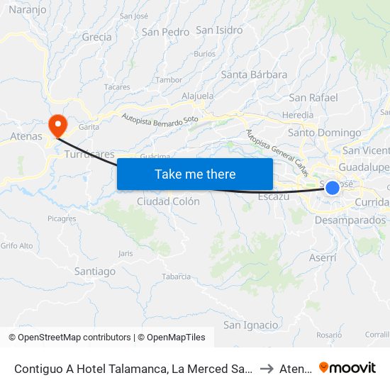 Contiguo A Hotel Talamanca, La Merced San José to Atenas map