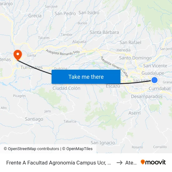 Frente A Facultad Agronomía Campus Ucr, Montes De Oca to Atenas map